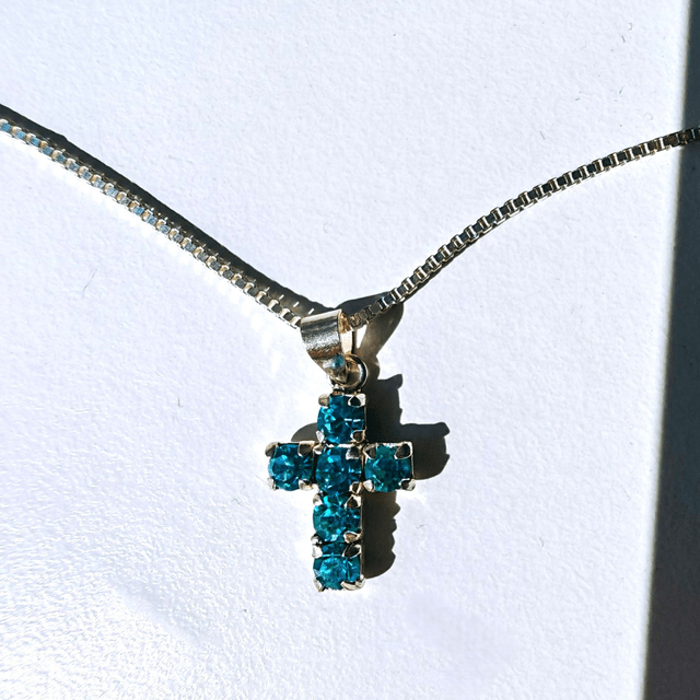Aquamarine Blue CZ Cross & Chain