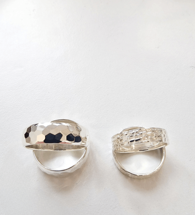Hammered effect flat Sterling Silver Ring