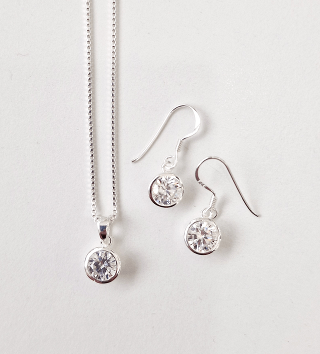 CZ Pendant and Drop Earring SET
