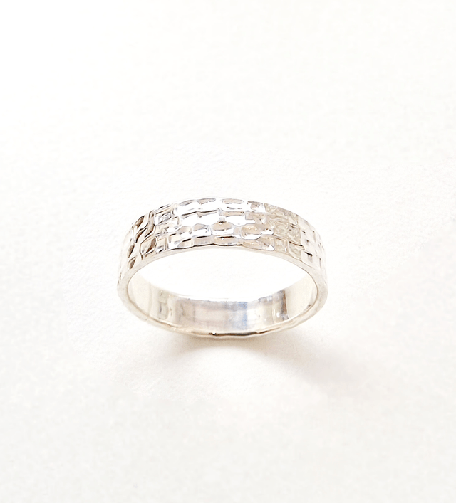 Hammered effect flat Sterling Silver Ring