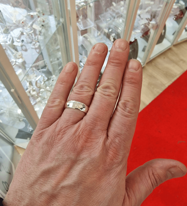 Hammered Effect Sterling Silver Ring