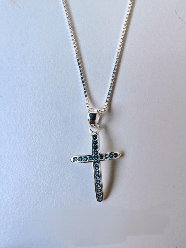 Blue Zircon Curved CZ Cross