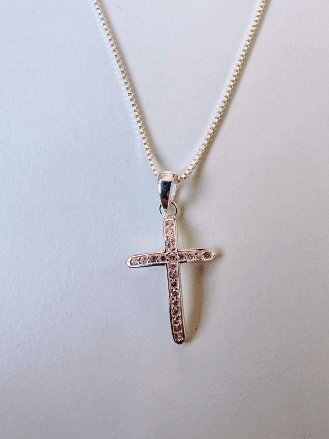 Rose Quartz Curved CZ Cross