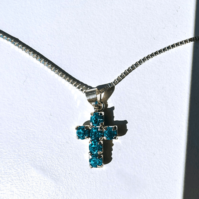 Aquamarine Blue CZ Cross &amp; Chain
